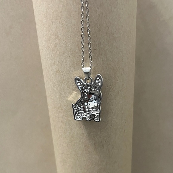 French Bulldog Silver Crystal Pendant Necklace - Pink Ear Accents display case - Picture 5 of 10